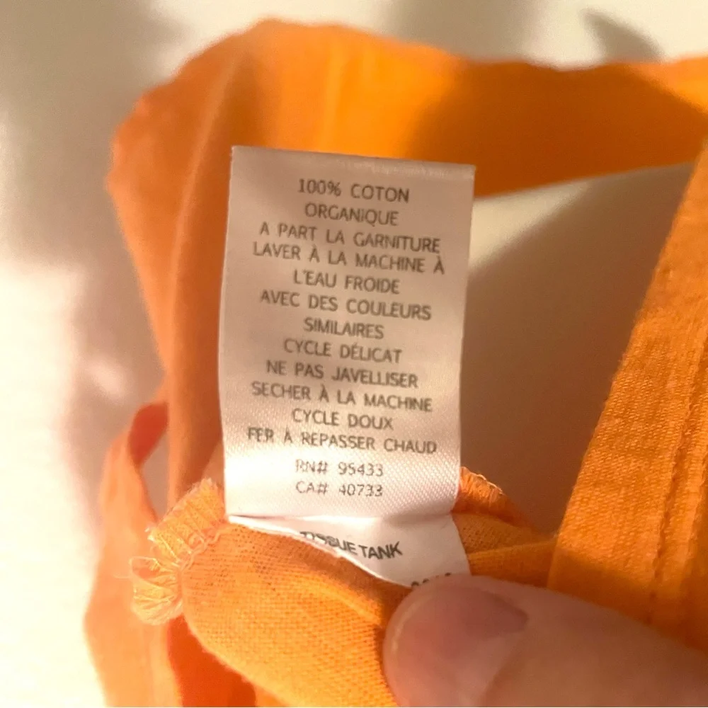 Toad&Co. 100% Organic Cotton Scoop Neck Tank Top Shirt Orange Size Small